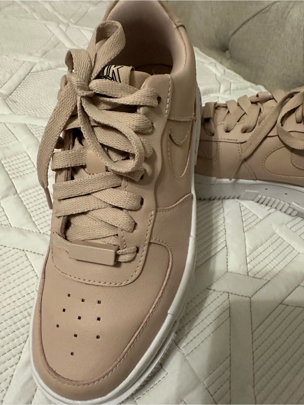 Nike Air Force One Blush Beige Platform Sneakers - Picture 4 of 9